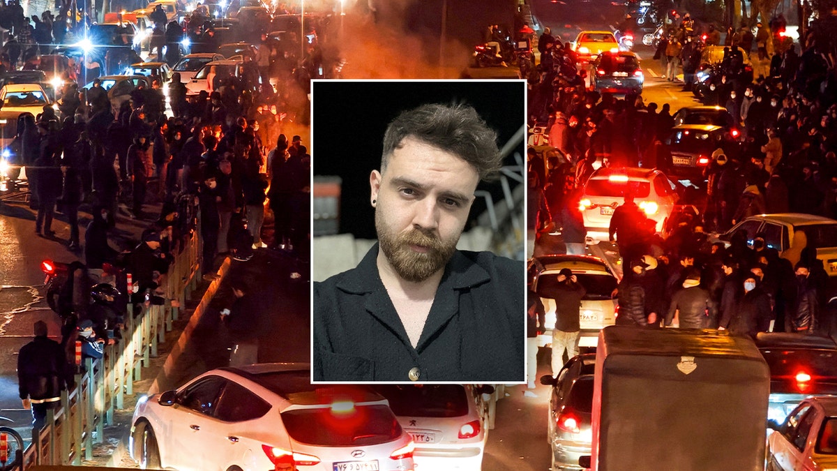 A selfie of Efran Soltani shown implicit    an representation  of protests successful  Iran