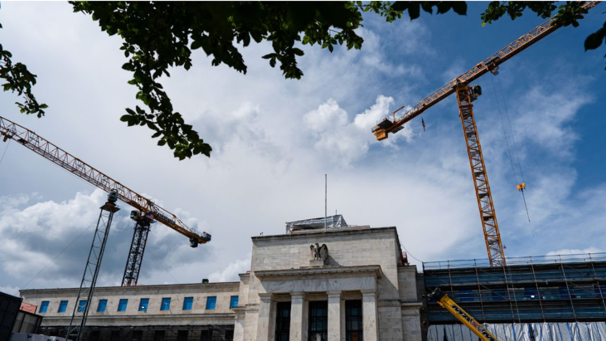 Una vista del quartier generale della Federal Reserve in costruzione a Washington, DC.