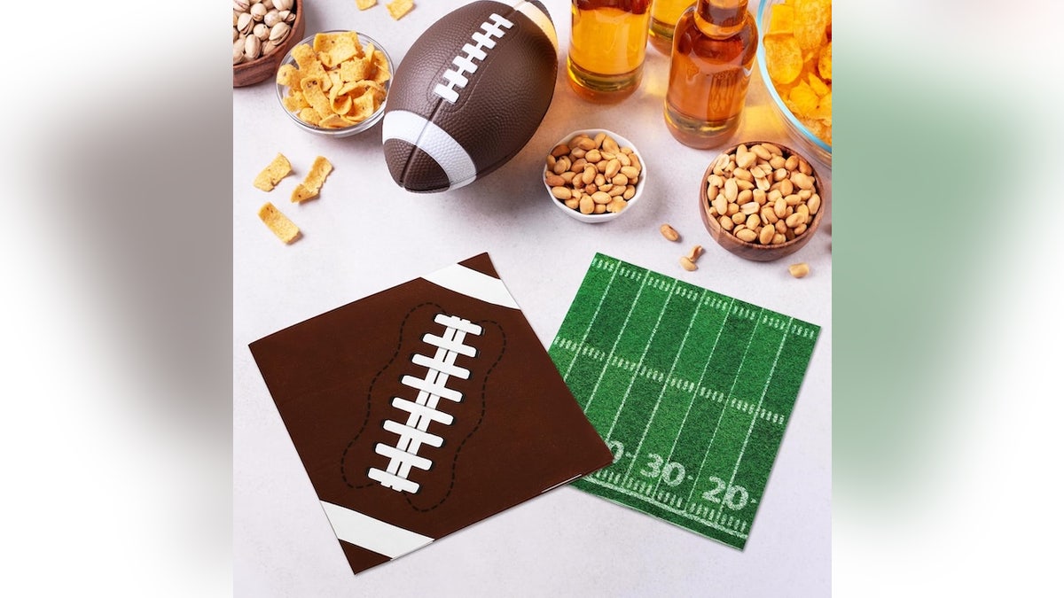 Add a touch of fun with football and field-themed napkins.