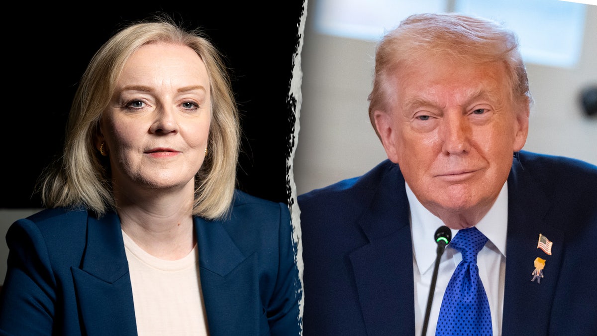 Former UK Prime Minister Liz Truss and President Donald Trump in a side-by-side split photo