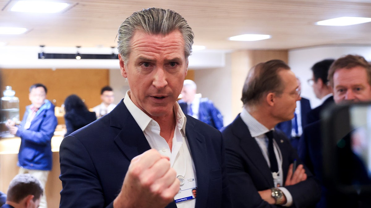 Newsom fala à imprensa de Davos 