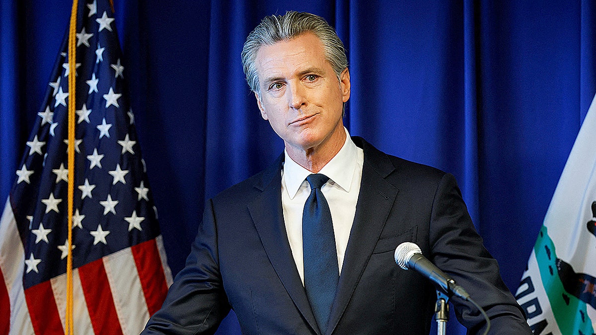 California Gov. Gavin Newsom at a Sacramento news conference