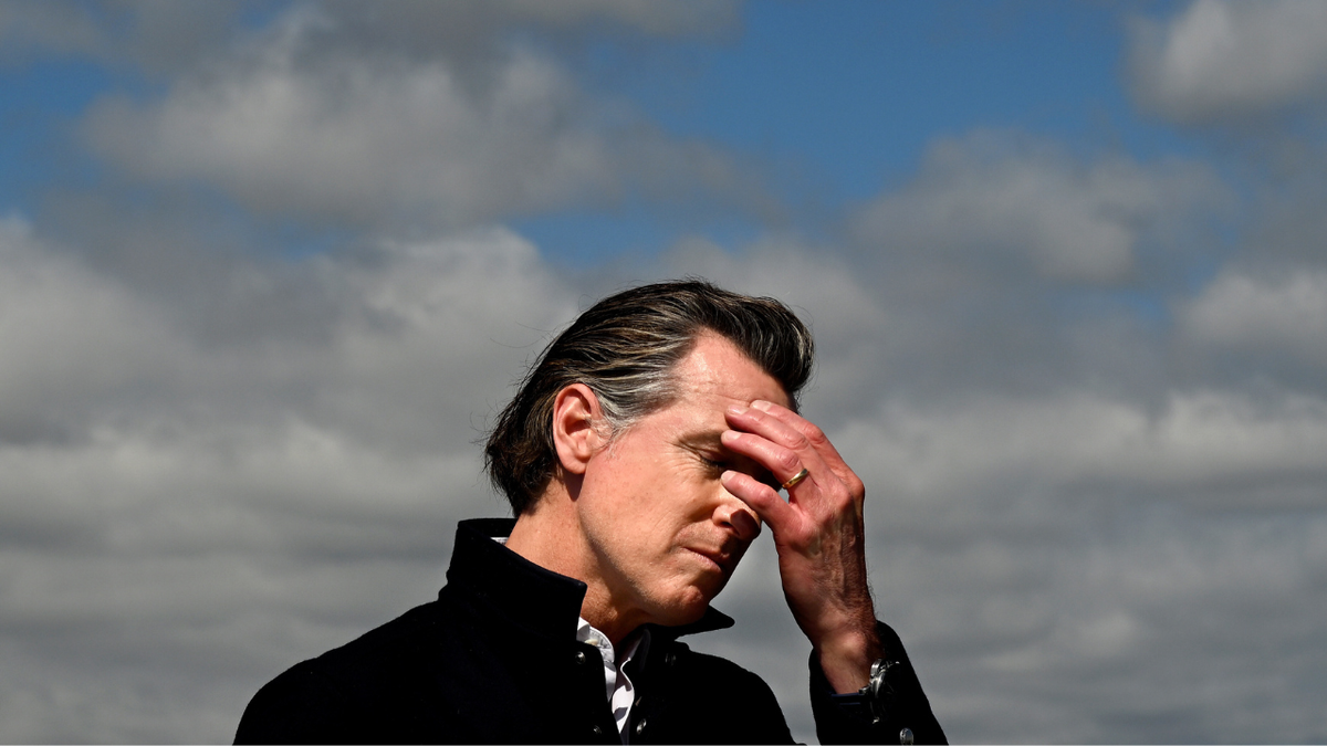California Governor Gavin Newsom attends a news conference.