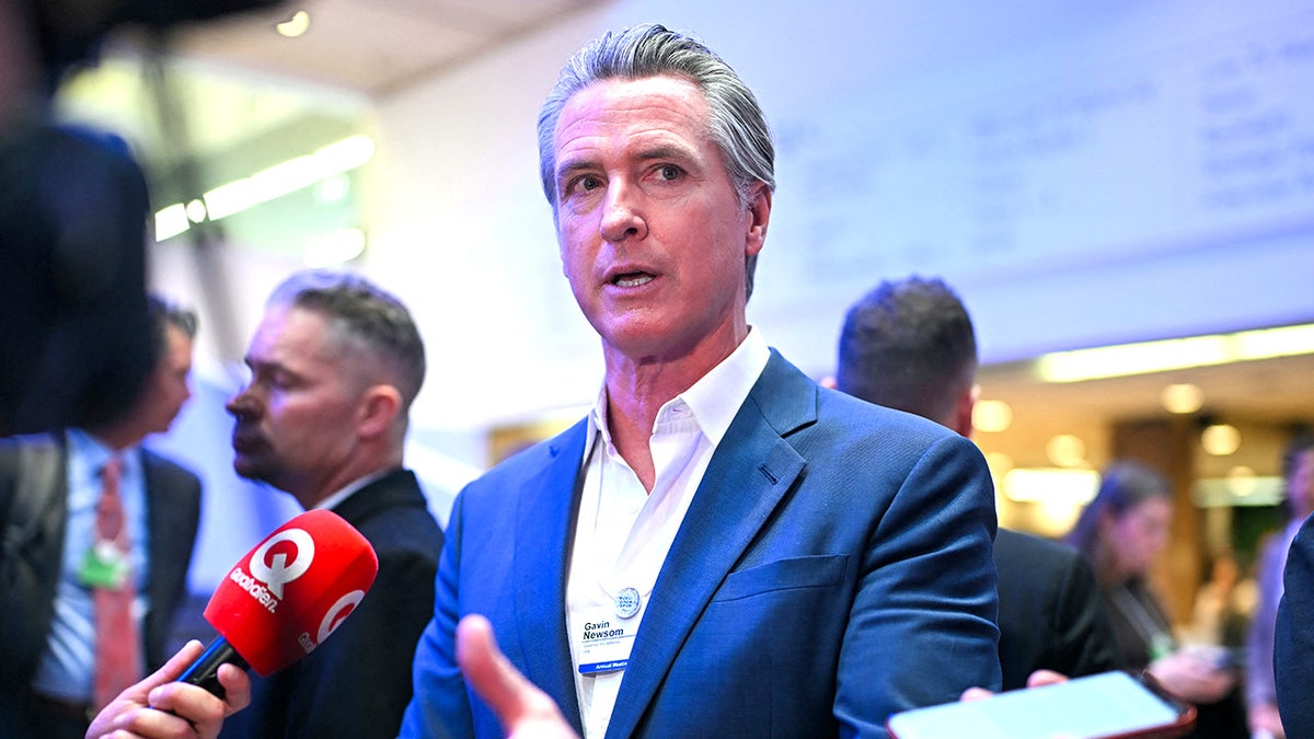 Newsom speaking at Davos