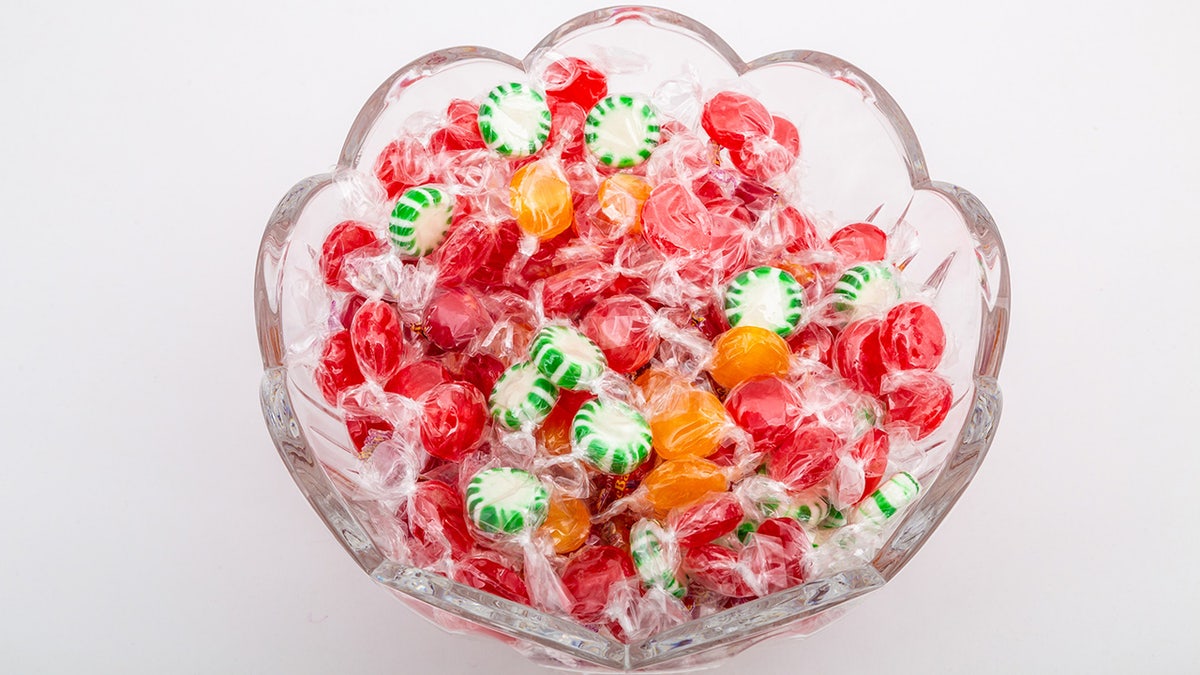 glass bowl of candy