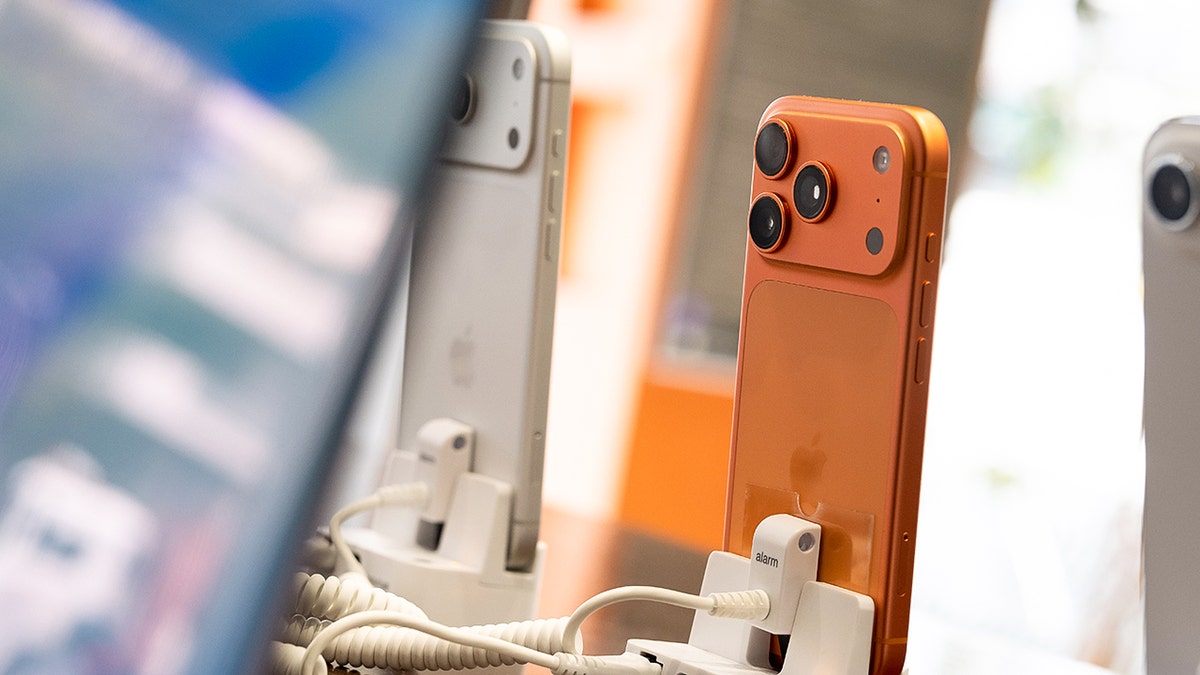 iPhones on a display at the store.