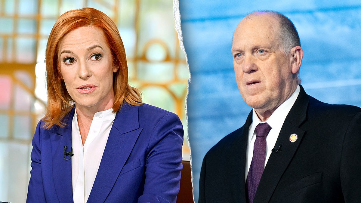 Jen Psaki is shown on the left while Tom Homan appears on the right in a side-by-side image.