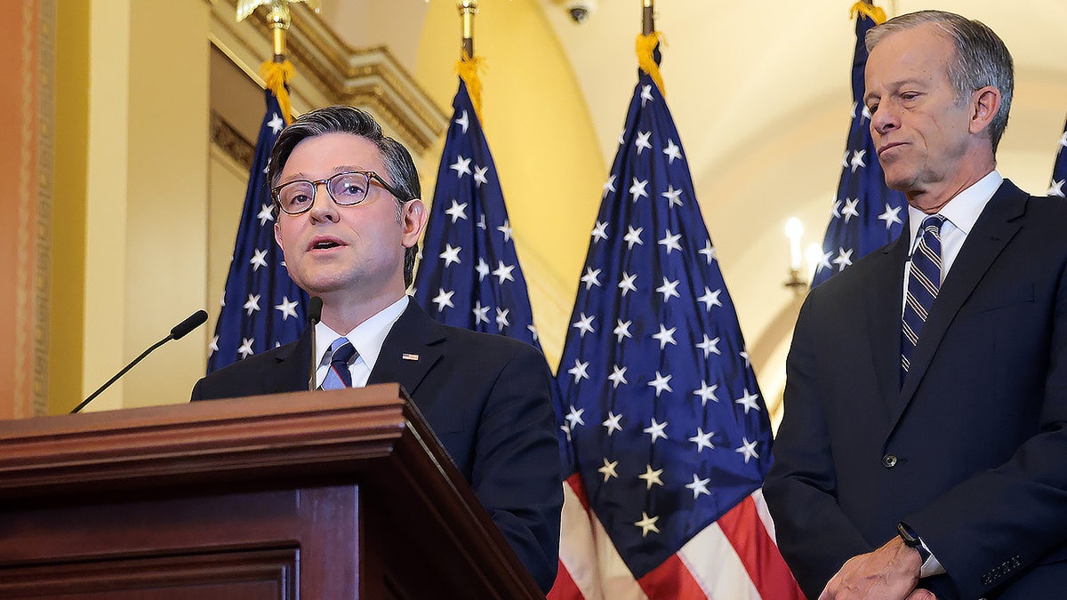 Presidente Mike Johnson e líder da maioria no Senado John Thune