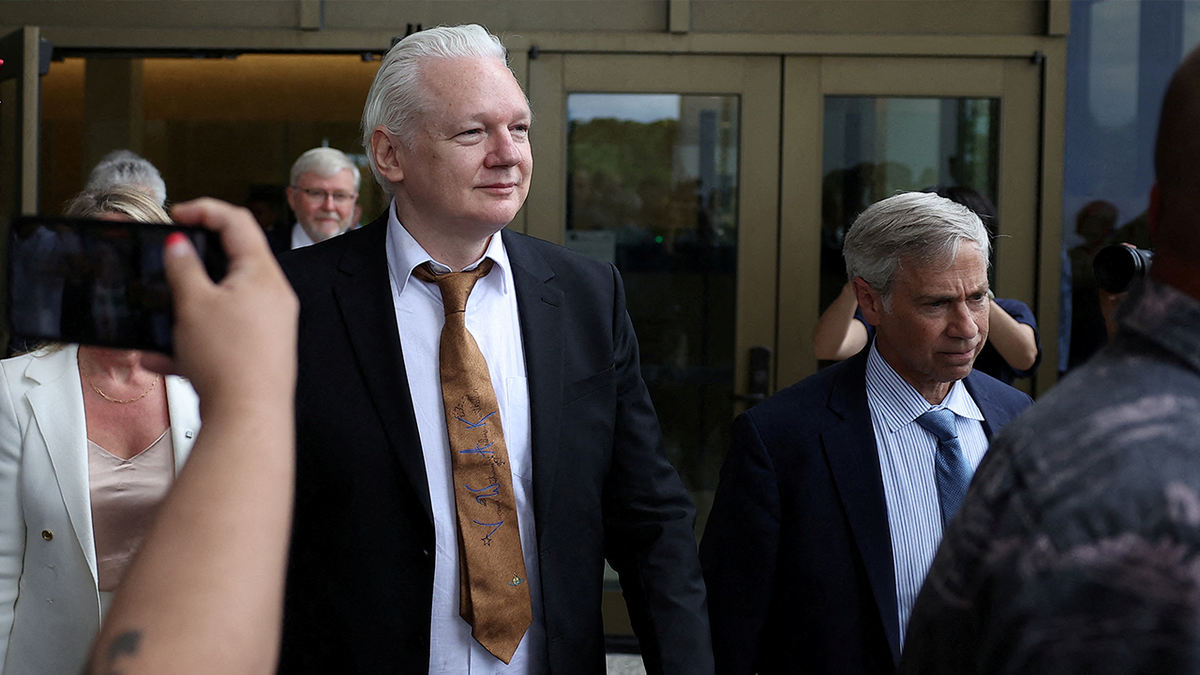 WikiLeaks founder Julian Assange following a hearing at U.S. District Court in Saipan