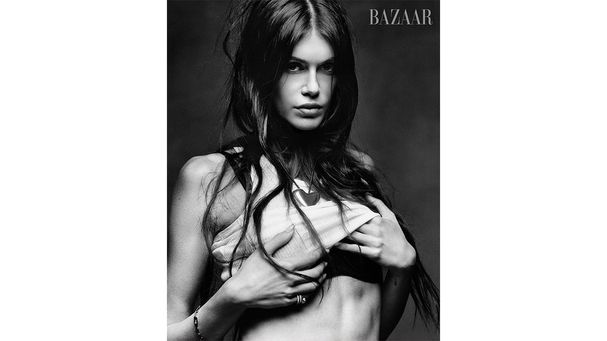 Kaia Gerber poses for Harper's Bazaar