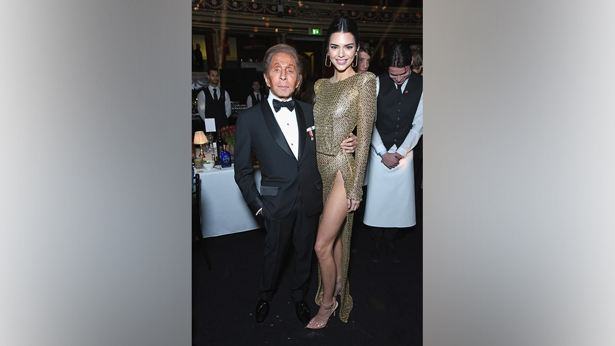 Valentino and Kendall Jenner pose at The Fashion Awards 2018 In Partnership With Swarovski at Royal Albert Hall on December 10, 2018 in London, England.