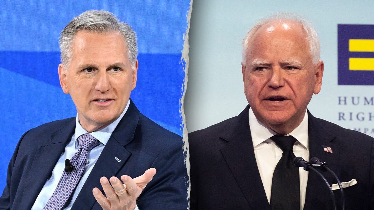 Kevin McCarthy and Minnesota Gov. Tim Walz in a side-by-side split image