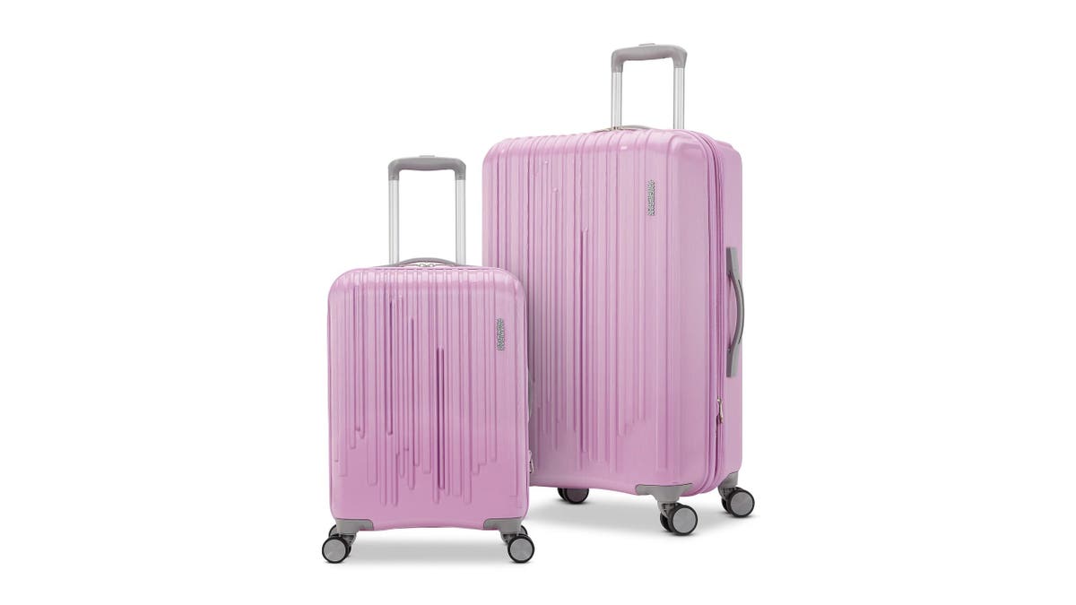 The bright rose of this hardsided set is easy to spot at baggage claim.
