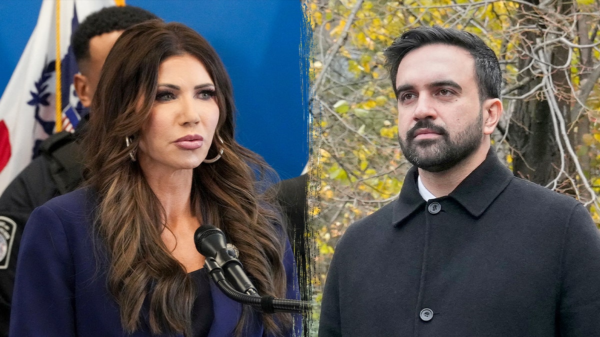 Kristi Noem and Zohran Mamdani shown in a split image