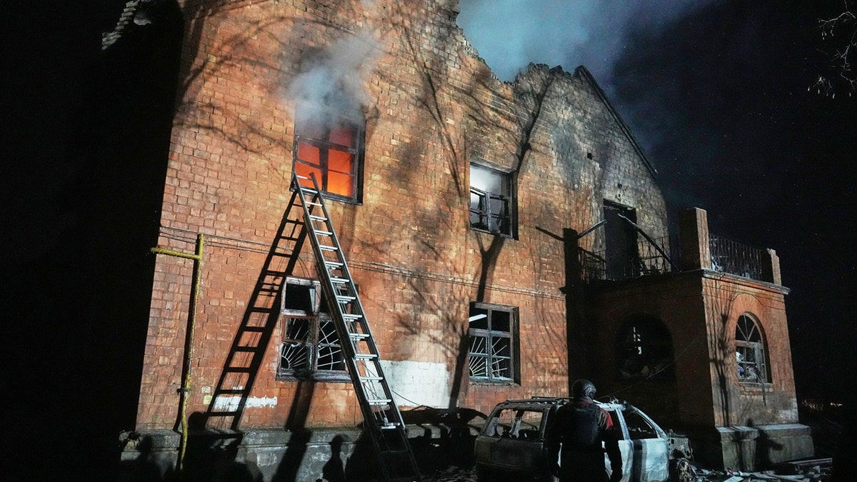 A residential building burns