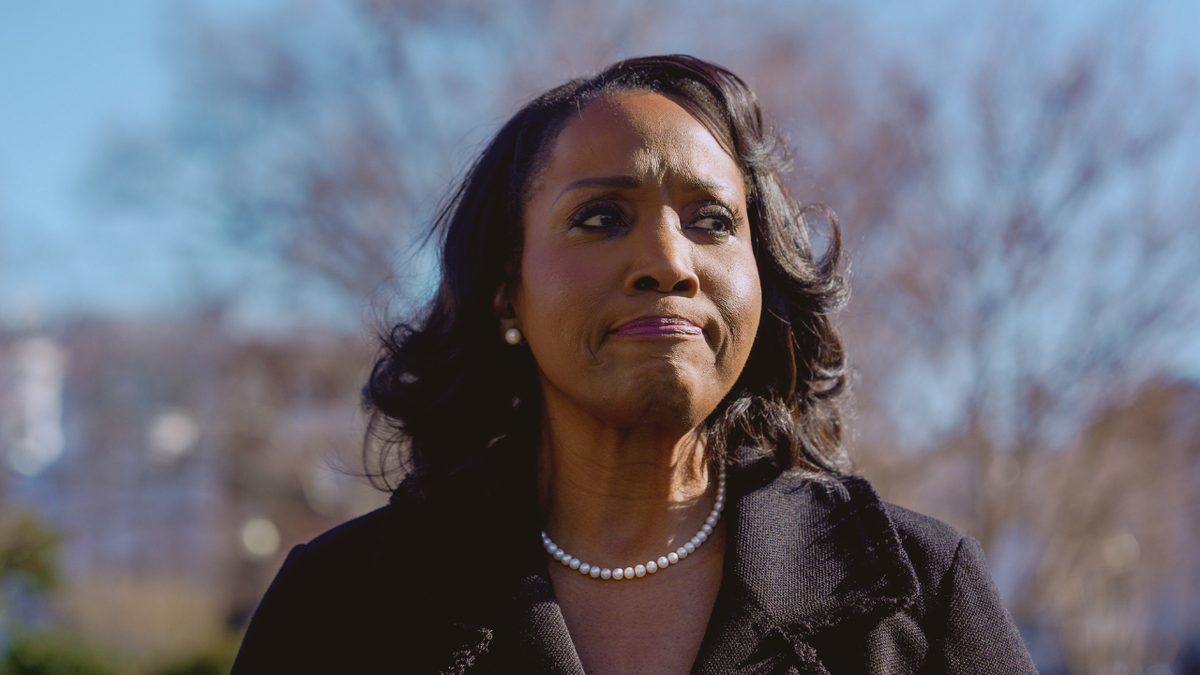 Lisa Cook is seen outside of the Supreme Court in Washington, D.C., after oral arguments related to her case.