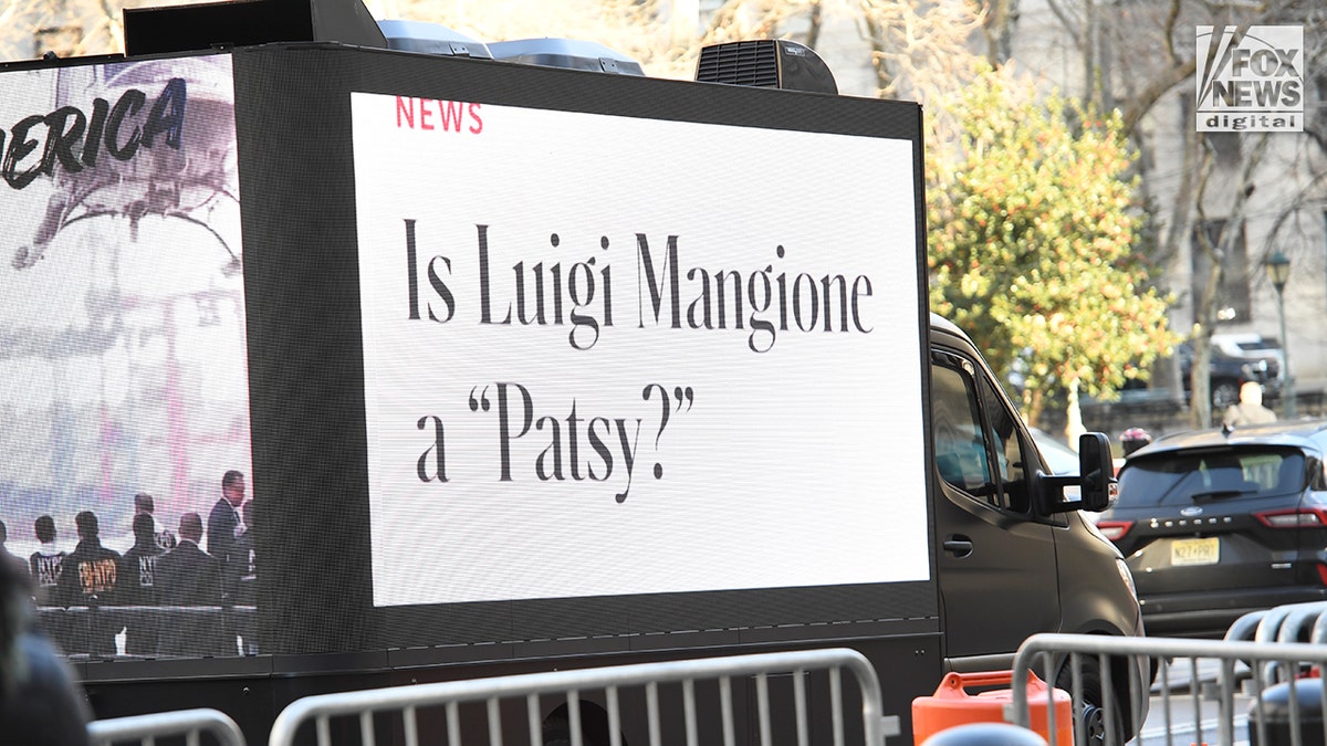 Luigi Mangione supporter advertising truck