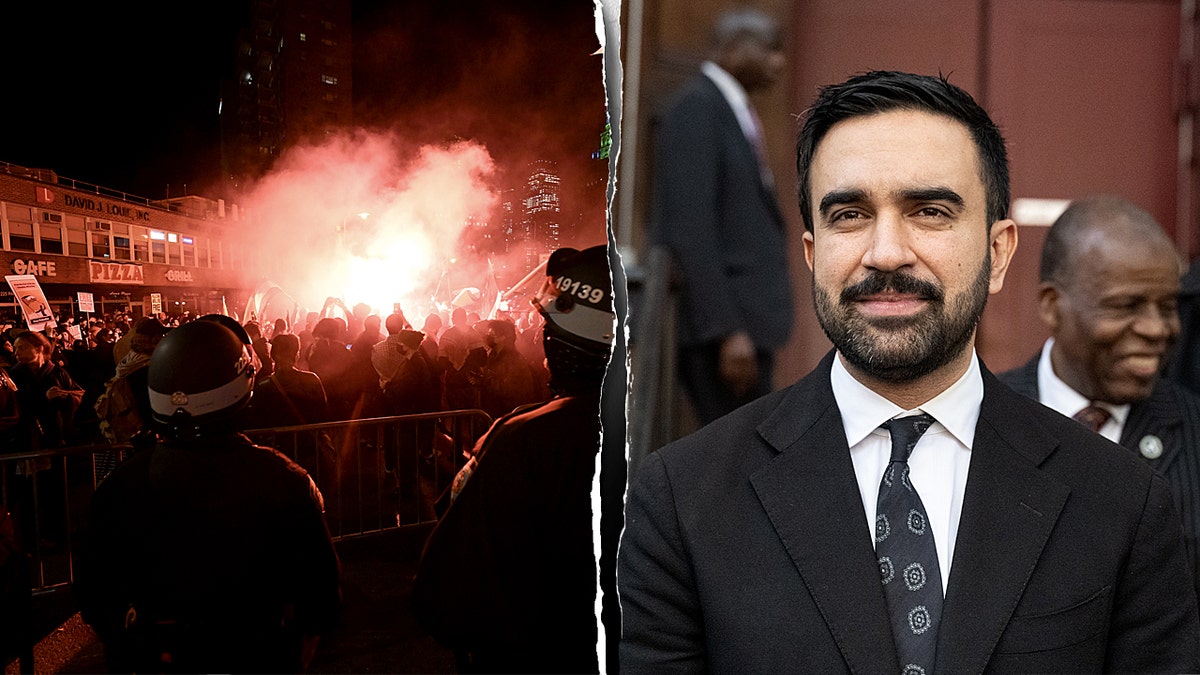 A campus protest at NYU next to NYC Mayor Zohran Mamdani
