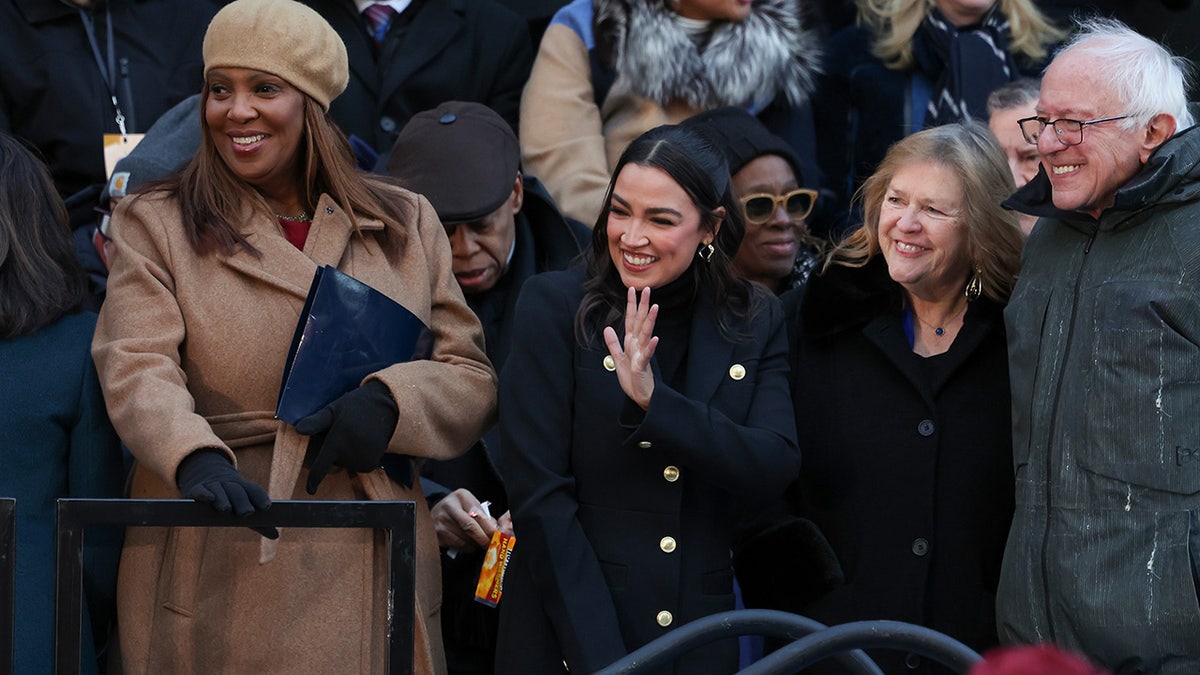 Letitia James, AOC, and Bernie Sanders at Mamdani public swearing-in ceremony