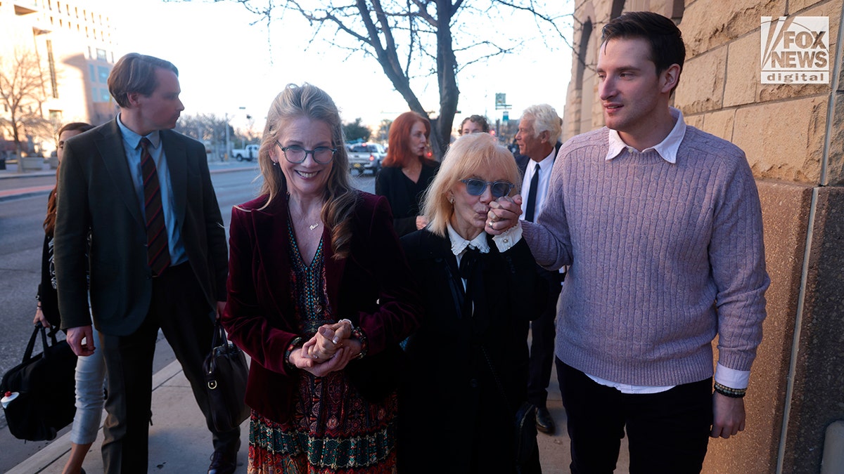 Melissa Gilbert reacts outside courthouse after Timothy Busfield gets bail