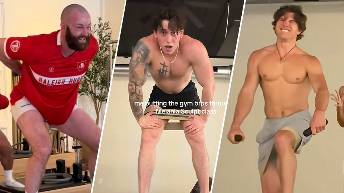 screenshots of men taking pilates classes looking in pain