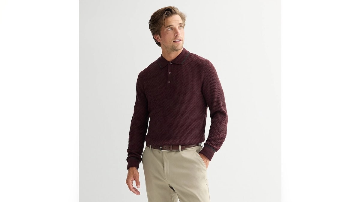 This polo has a tailored fit that works well under suit jackets.