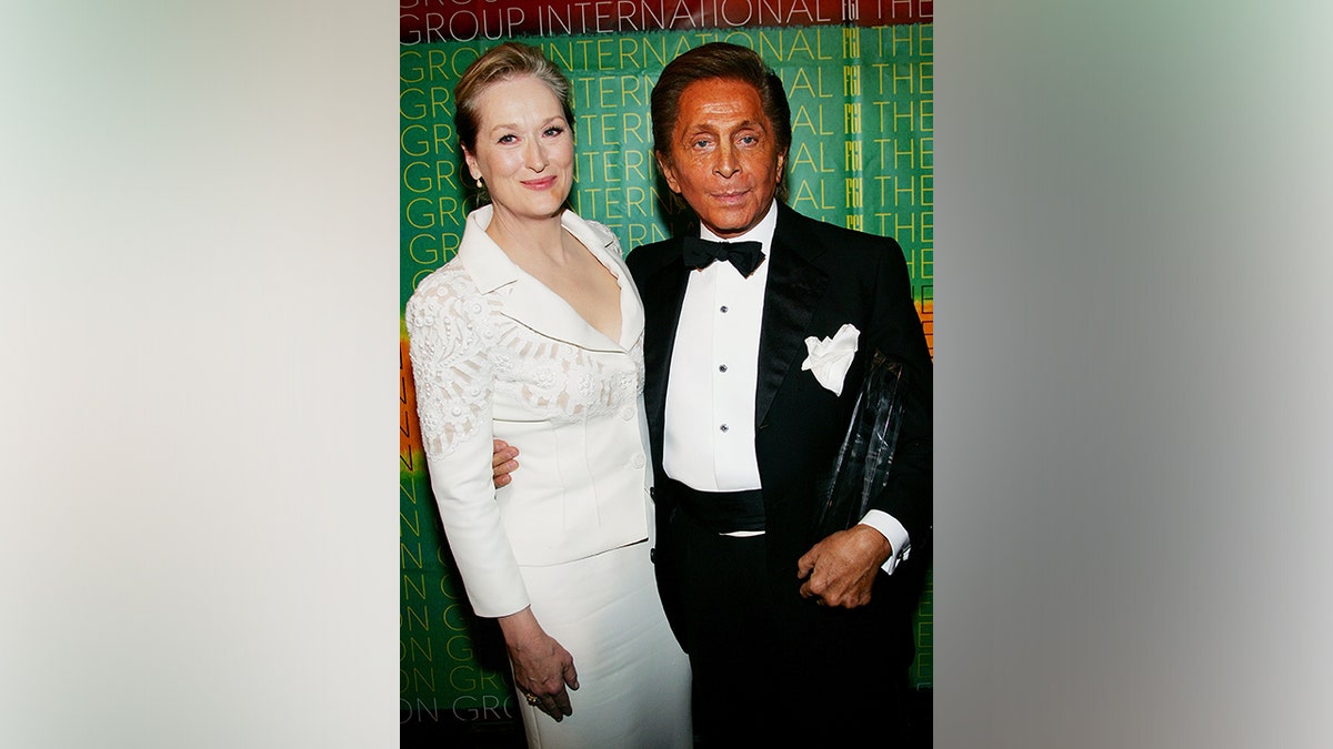 NEW YORK - OCTOBER 27: Presenter Meryl Streep poses with fashion designer Valentino, honored with the Superstar Award, at Fashion Group International's 22nd Annual "Night Of Stars" at Cipriani's 42nd Street October 27, 2005 in New York City.