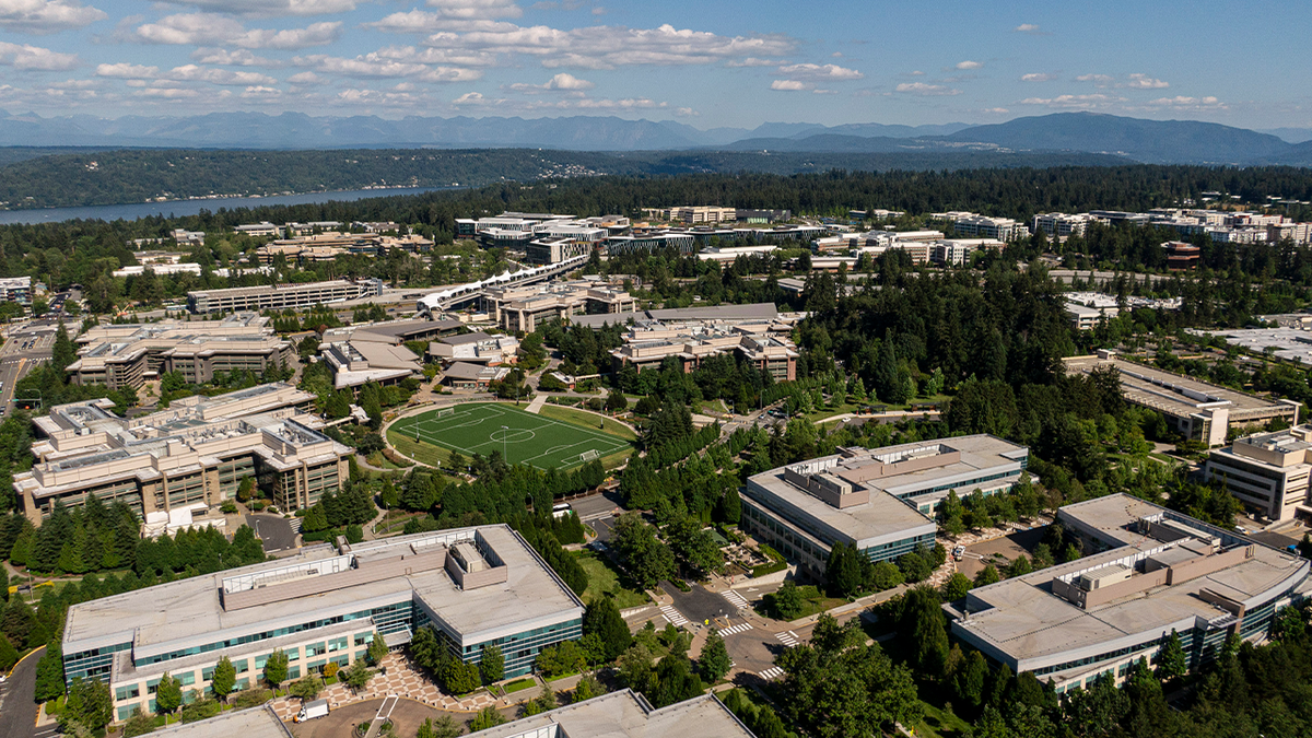 Veduta aerea della sede centrale di Microsoft a Redmond, Washington