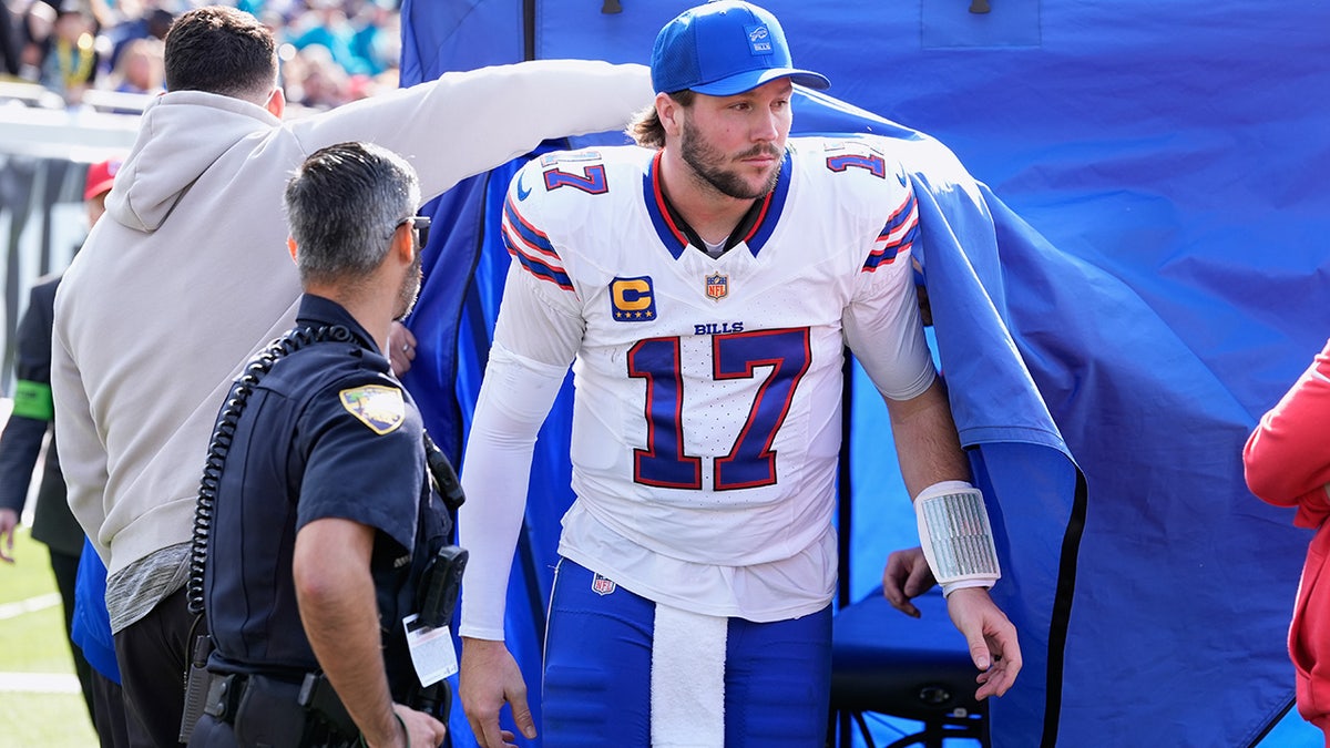 Josh Allen leaves the blue tent