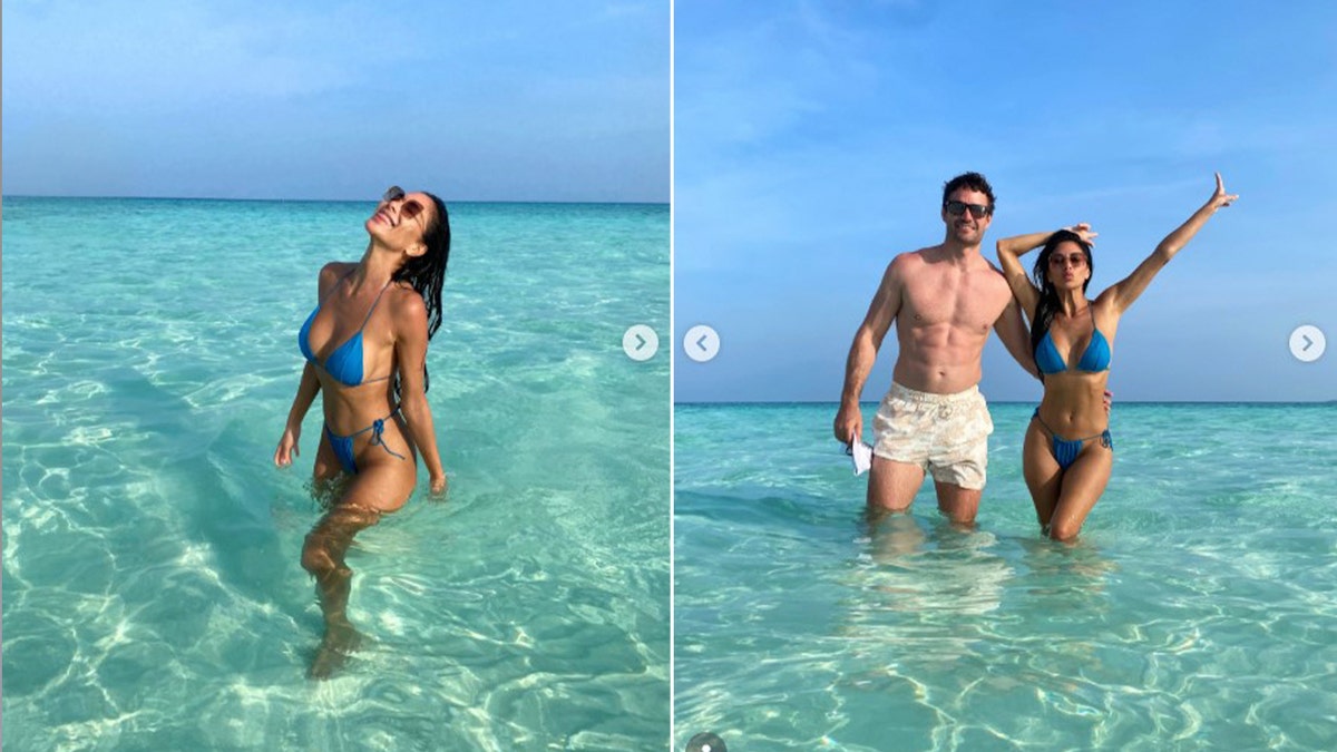 Nicole Scherzinger in a blue string bikini in the Maldives, 2026