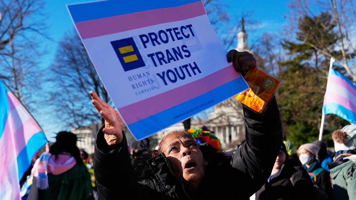 Transgender sports law protesters gather at the Supreme Court