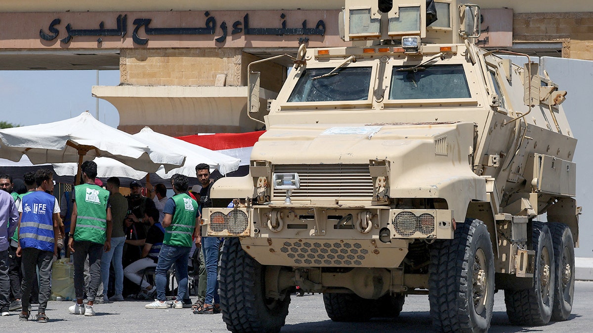 Egyptian military vehicle seen outside Rafah border crossing