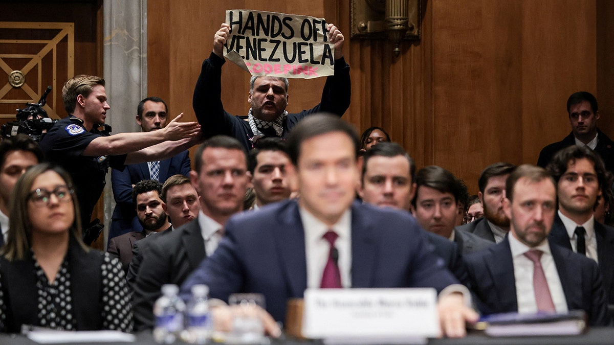 Secretary of State Marco Rubio interrupted by demonstrator during Senate hearing