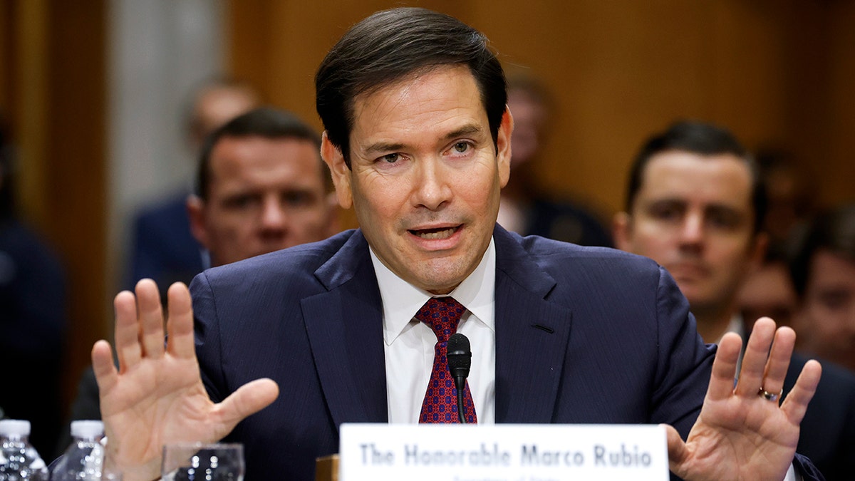 Secretary of State Marco Rubio testifying during a Senate Foreign Relations Committee hearing in Washington, D.C.