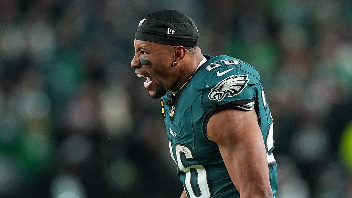 Saquon Barkley reacts on field