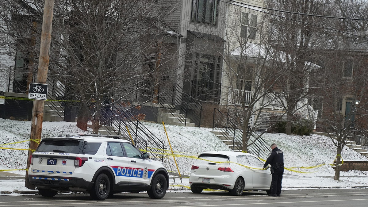 A Columbus constabulary  serviceman  adjusts transgression  country   portion    aft  officers responded to the location  of Monique Tepe and Spencer Tepe