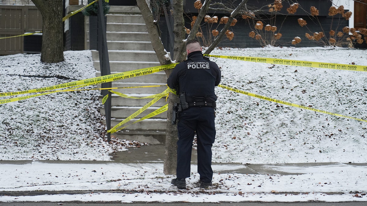 A Columbus constabulary  serviceman  adjusts transgression  country   portion    aft  officers responded to the location  of Monique Tepe and Spencer Tepe