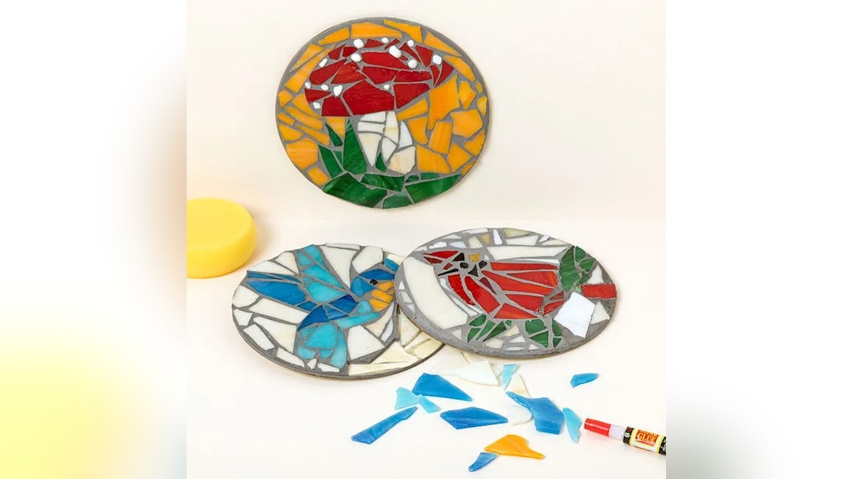 This all-inclusive kit comes with real hand-cut stained glass.