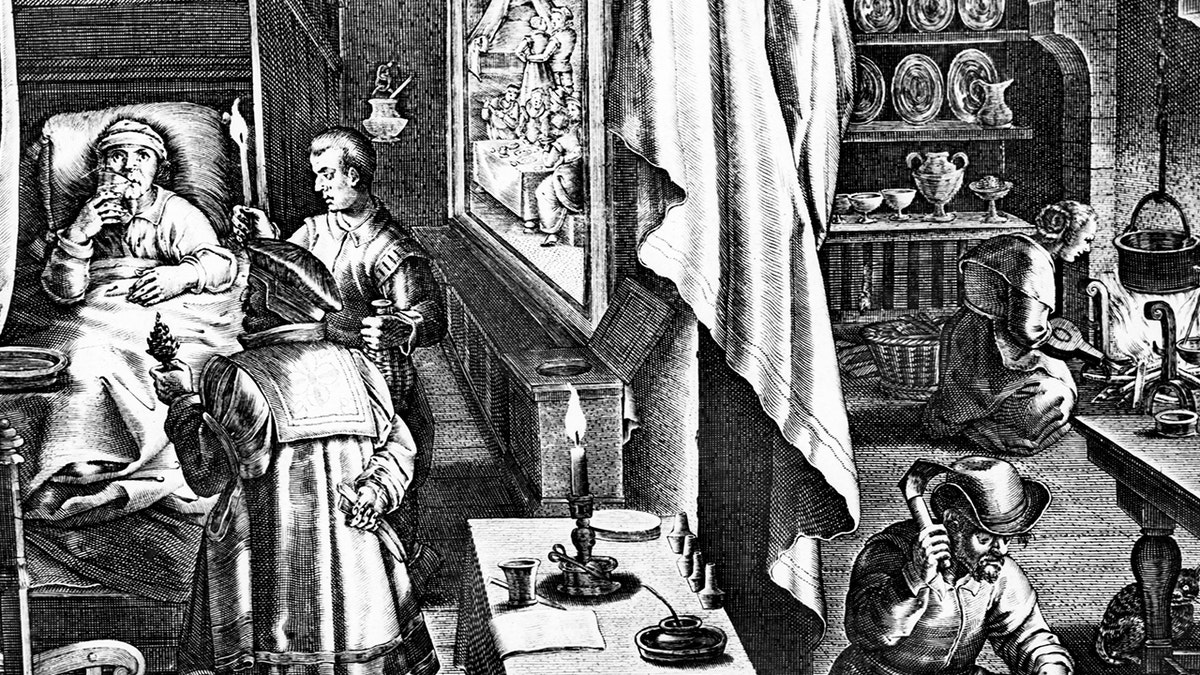 17th century depiction of syphilis treatment