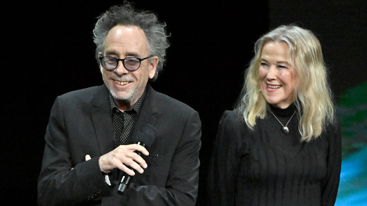 Catherine O'Hara and Tim Burton at CinemaCon in Las Vegas in April 2024.