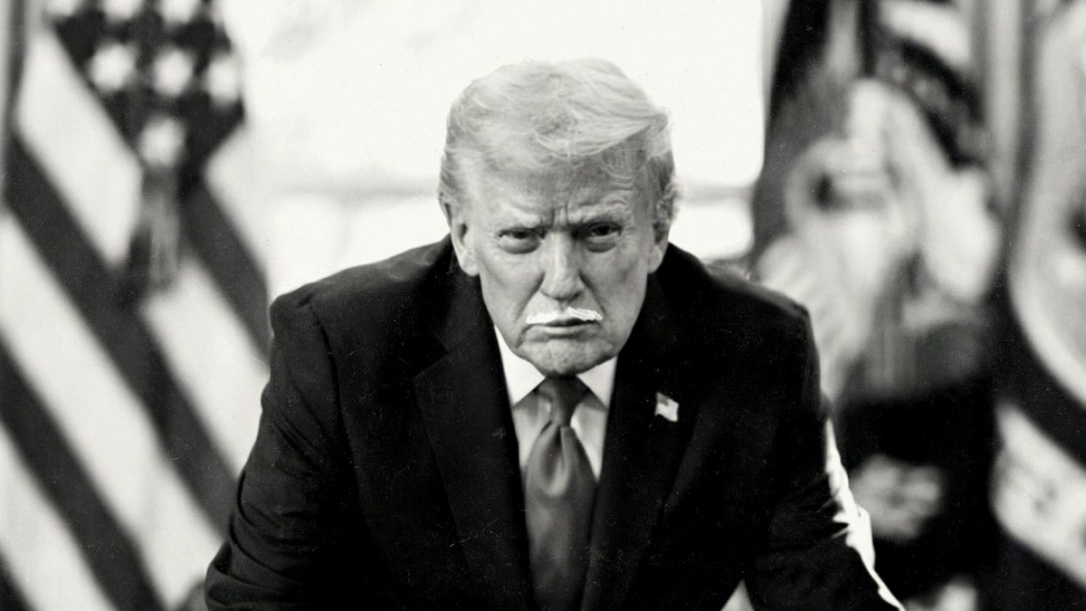 trump in oval office with mustache