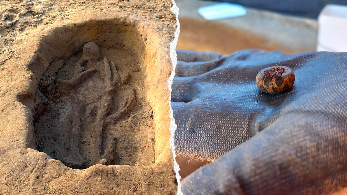 Sand body next to grave good