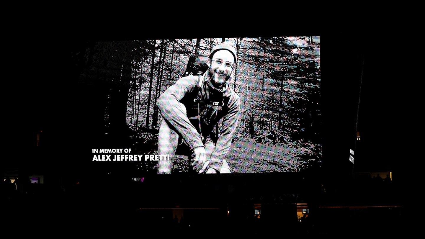 A moment of silence is held for Alex Jeffrey Pretti prior to the start of an NBA game between the Golden State Warriors and Minnesota Timberwolves at Target Center on Jan. 25, 2026 in Minneapolis, Minnesota.