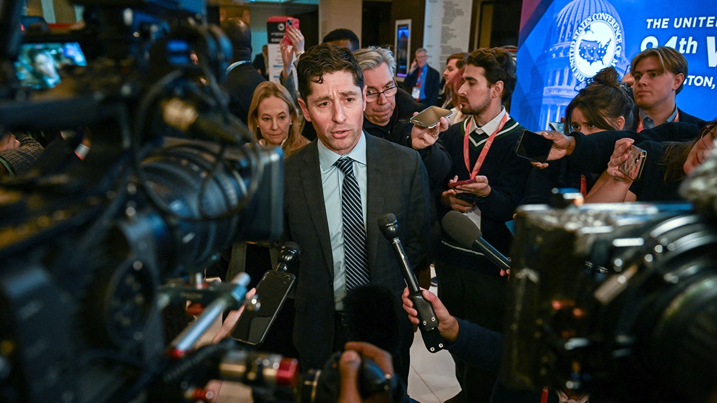 Minneapolis Mayor Jacob Frey speaks to the press after addressing the U.S. Conference of Mayors in Washington, D.C.