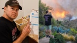 Split of Spencer Pratt with election paperwork and him watchignthe fire come toward his home last year
