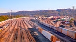 A large-scale commercial inland cargo container and railroad yard in Cincinnati Ohio