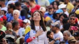 Opposition leader Maria Corina Machado gestures during an anti-government protest.