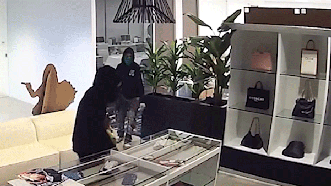 Heavily armed police swarm suspects during brazen handbag heist worth $100K