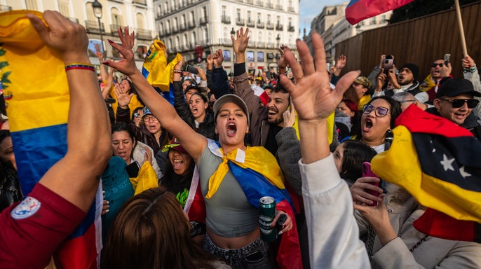 Protesters in Madrid celebrate Maduro's capture