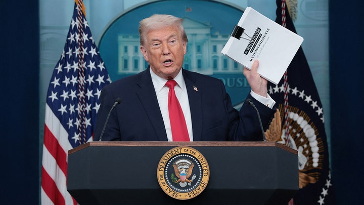 Trump appears at White House briefing one year after inauguration